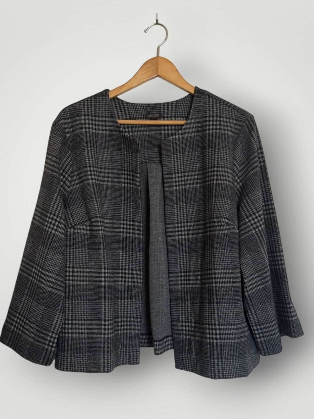 J.Jill Plaid Open Front Jacket Cardigan Gray Black XL